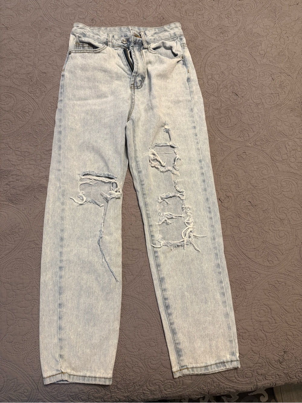 SHEIN Light Blue Distressed Boyfriend Jeans